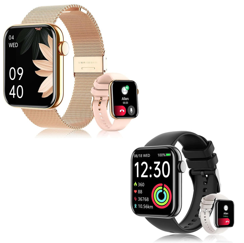 Smart Watches for Women,1.85" x2 HD Watch with Calls and Messages/Heart Rate/Sleep/Female Cycle,Fitness Tracker Smartwatch for Android/iOS Compatible,Gold/Black