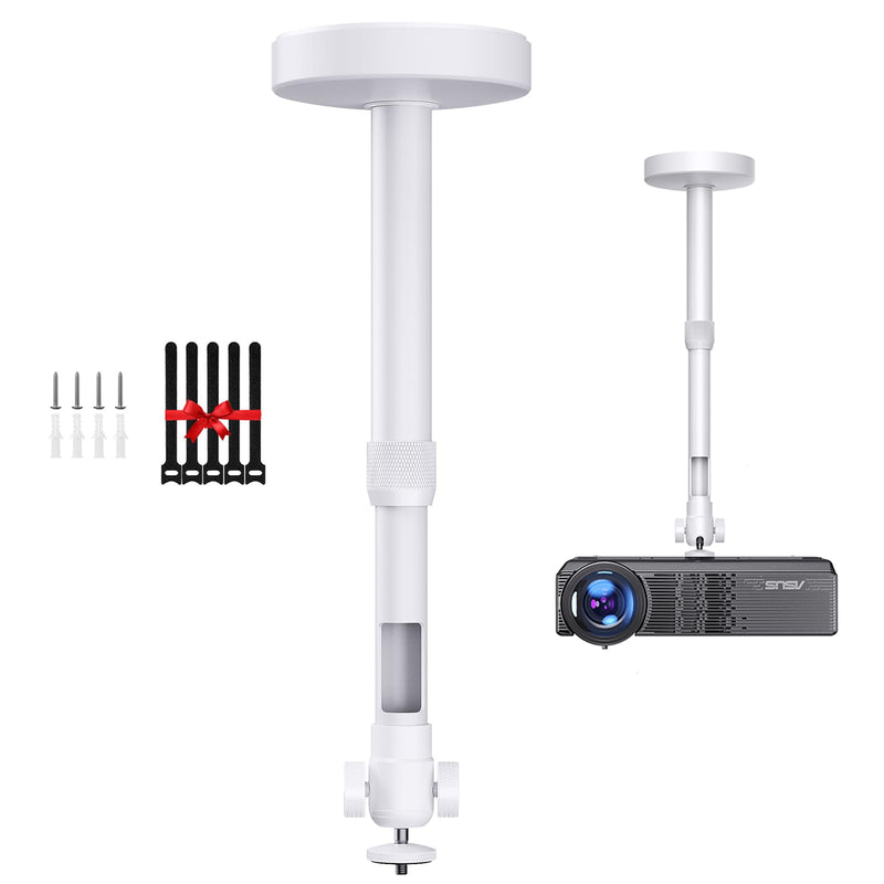 [AUSTRALIA] - DAWASAPAT Projector Mount for Ceiling/Wall - ¼-Inch Screw Adjustable Tilt&Swivel Hanging Wall Mount Hanger Rack with Extension Pole for Mini Projector with Cable Ties White 