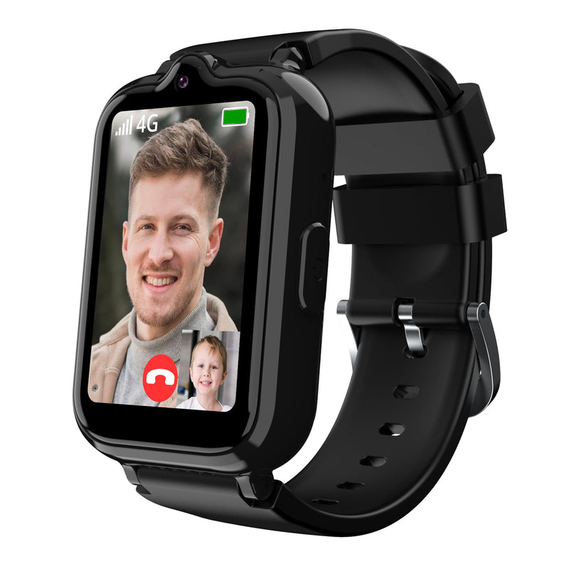 Citfis 4G Kids Smart Watch Boys with GPS Tracker, Kids Cell Phone Watch with Video & Voice Calling Texting Alarm SOS Calculator Pedometer Camera School Mode Math Game(Black) Black