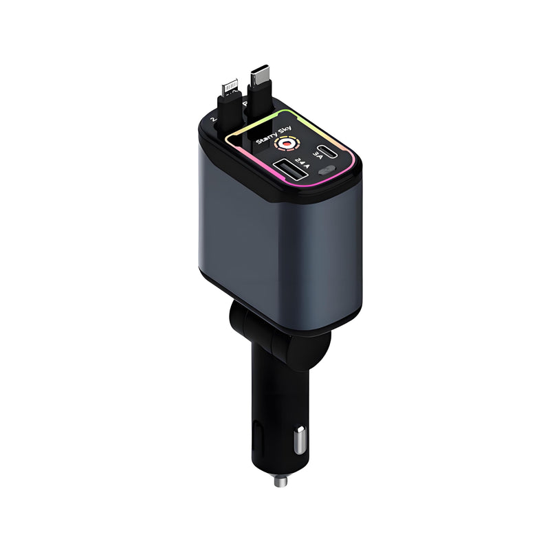 Starlight Retractable Car Charger,66W Starlight in Car roof Fast Car Chargers Adapter 4 in 1 with 2 USB Car Chargers for iPhone 16/15/14/13/12/11 and for Android USB C Cable (X3) X3