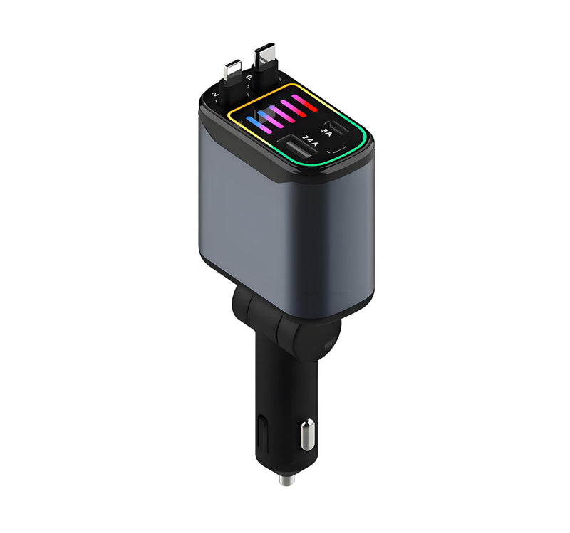 Starlight Retractable Car Charger,66W Starlight in Car roof Fast Car Chargers Adapter 4 in 1 with 2 USB Car Chargers for iPhone 16/15/14/13/12/11 and for Android USB C Cable (X1) X1