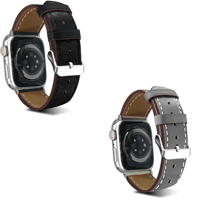 Premium Italy Leather Bands Compatible with Apple Watch Band 40/38/41/42/44/45/46/49mm, Soft Leather Watch Replacement Band for Watch Series Ultra SE 10 9 8 7 6 5 4 3 2 1 for Women Men(Pack Of 2)