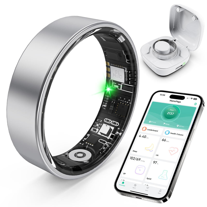 Smart Ring with Sleep Monitoring, Step Counting, Heart Rate, Blood Oxygen for iPhone and Android, No Subscription Fee, IP68 Waterproof Health Tracker (Silver, 11)