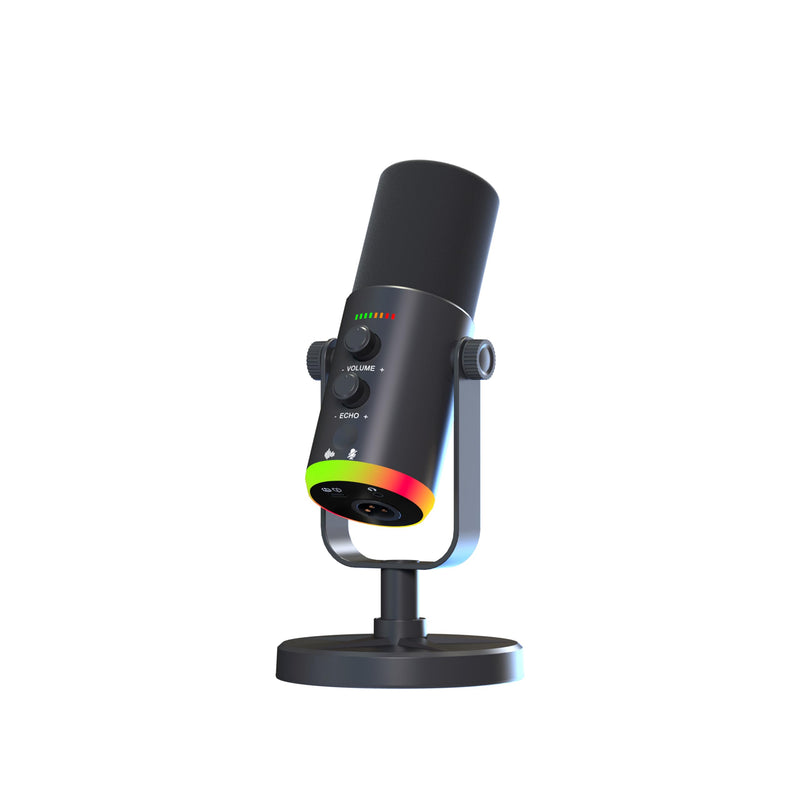 USB/XLR Dynamic Microphone for Podcasting, Gaming Streaming Mic with RGB Light, Mute Button, Noise Cancellation, Desktop Stand