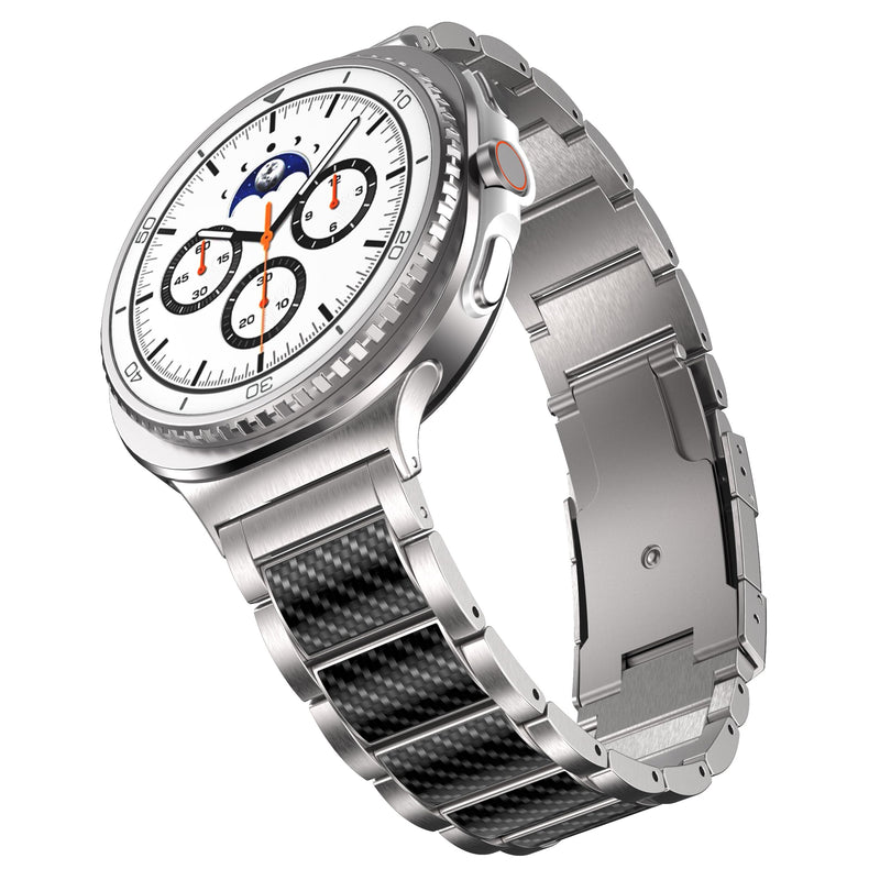 Business Titanium Band for Galaxy Watch 8 Classic Band 46mm, Silver Carbon Fiber Silver