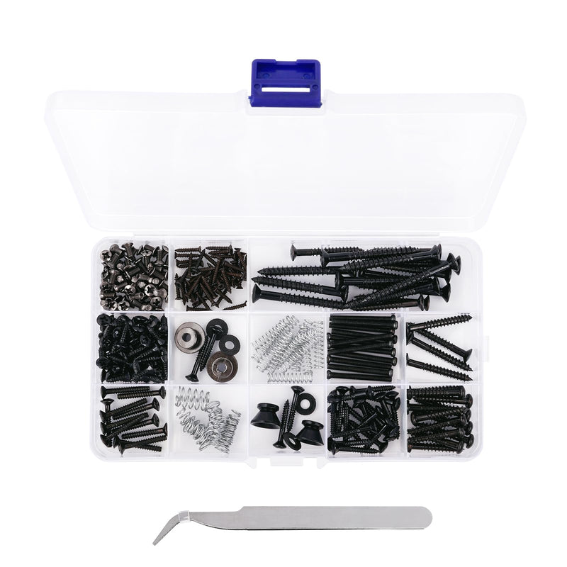 [AUSTRALIA] - Banworks Metric Sized 258pcs Electric Guitar Screws Kit for Tele/Strat Bridge, Neck Plate, Pickup Rings, Humbucker Pickups, ST/TL Pickups, Pickguards, Tuners, Pickup Selector Switch, Strap End Pins Black 