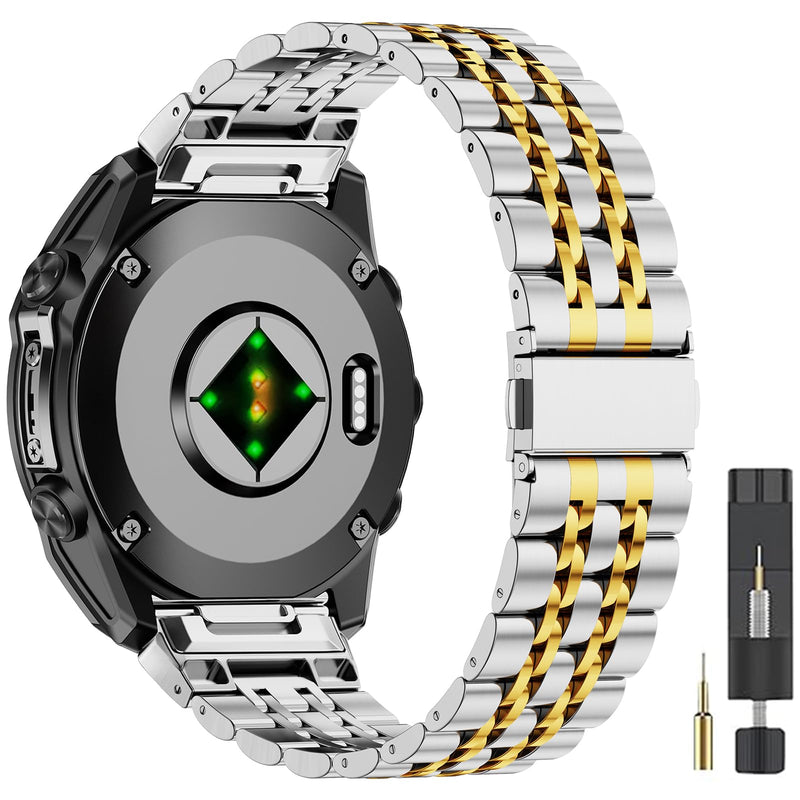 ZPJPPLX 22mm Metal Watch Bands for Fenix 8 47mm E 7 6 Pro 5 plus,Stainless Steel Quickfit Strap for quatix 6 7 8/tactix 8 epix Pro 47mm/Approach S62 S70/Forerunner 970 965 955 945 935/Descent G2 G1 silver gold