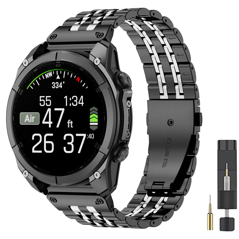 26mm Quickfit Metal Watch Band Compatible with Garmin Fenix 8/tactix 8 AMOLED-51mm/Fenix 7X pro/7X/6X Pro/6X/5X Plus/5X/3 HR/3,Stainless Steel Strap for quatix 8/epix Pro 51mm/Enduro 3 2/tactix 7 Pro black silver