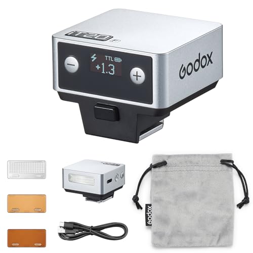 GODOX iT20 C/N/S/F/O iFlash TTL Camera Flash Light, 700+ Flashes & 1.5 s Recycling, 6 Stops (1/32 to 1/1 Power), Built in Battery with Magnetic Diffuser & Filter (Sliver, for Fuji) Sliver