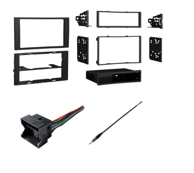 Charcoal Gray Car Stereo Mount Install Dash Kit, Wire Harness, AM/FM Radio Antenna Adapter Combo -Made for 2010-2011 Ford Transit Connect