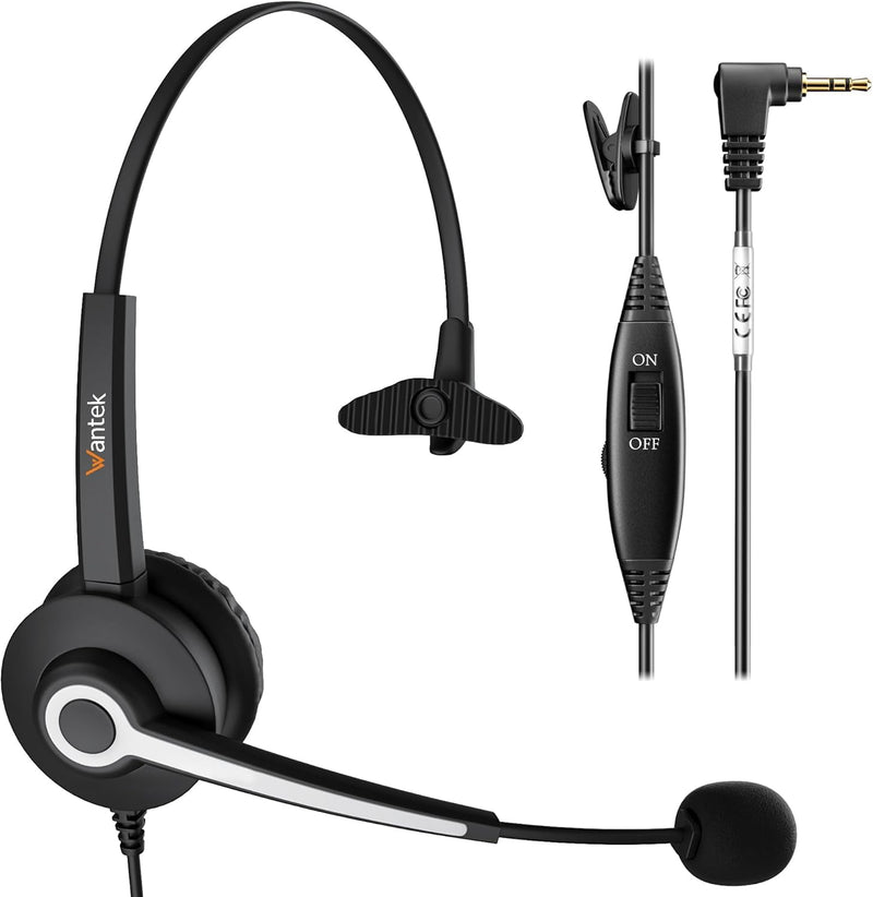 [AUSTRALIA] - Wantek Phone Headset with Microphone Noise Cancelling, Telephone Headsets 2.5MM Jack Compatible with Panasonic AT&T RCA Vtech Uniden Dect Cisco SPA Polycom Cordless Phones for Call Center Office Work 681-2.5mm 