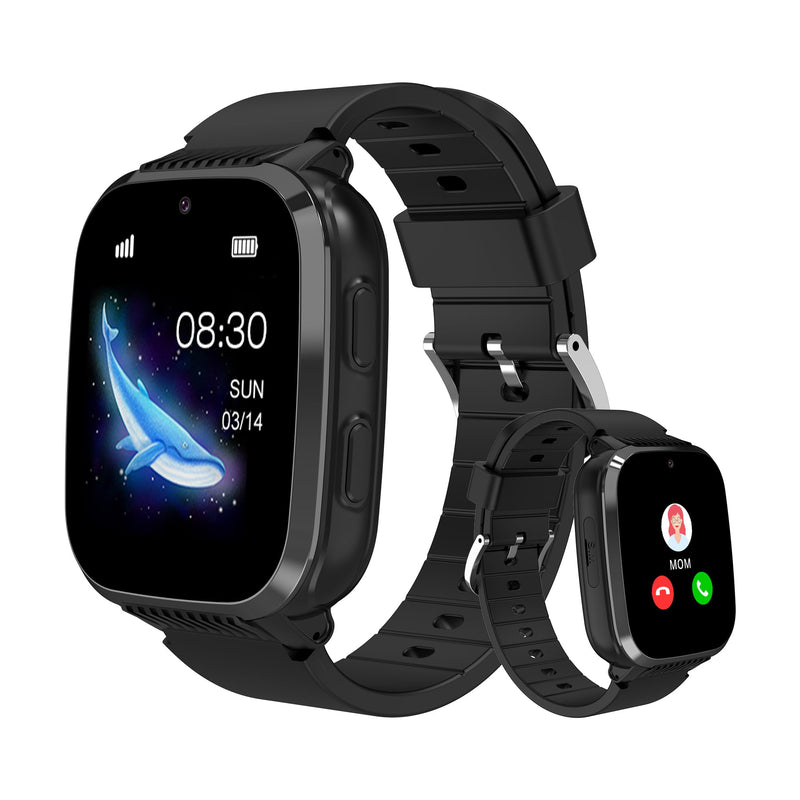 4G Kids Smart Watch Boys with GPS Tracker Video Calling Texting, Waterproof Smartwatches Age 5-13, One-Key SOS Call Voice Chat Cell Phone Watch with Alarm Clock Game HD Camera (Black) Black