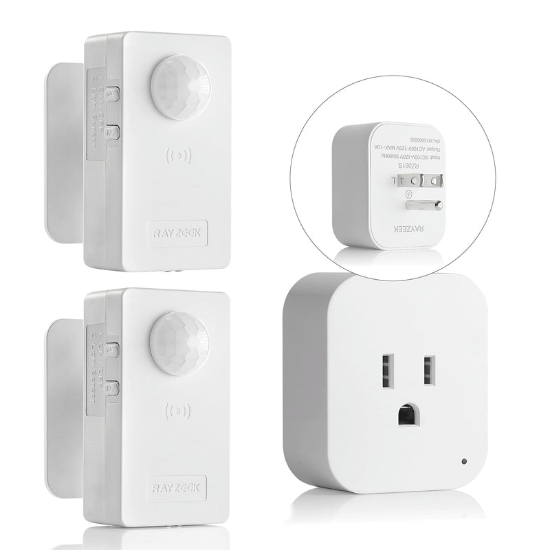 [AUSTRALIA] - RAYZEEK Wireless Motion Sensor Control Outlet with Light Sensor,No WiFi/No APP, 2 PIR Sensor Switch Control 1 Plug for Christmas Tree Lights,Fans,Household Appliances,10A/1100W 2 Motion Sensor+plug 
