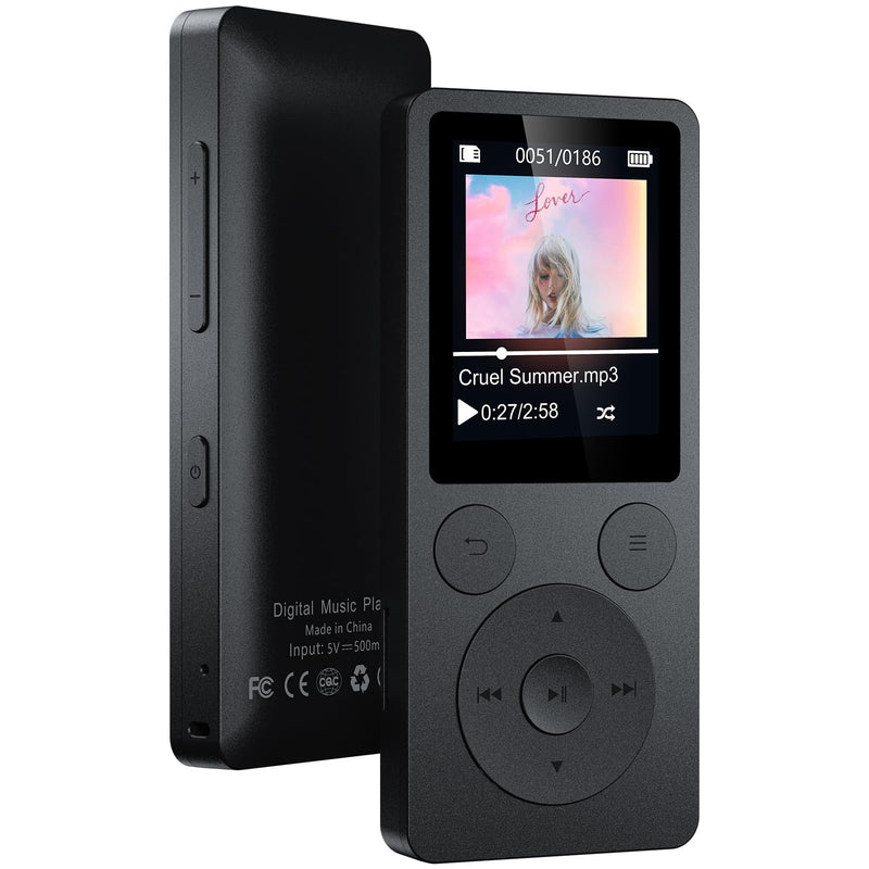 [AUSTRALIA] - 64GB MP3 Player with Bluetooth 5.3 Auto Reconnect, MP3 Music Player with Speaker, 1.8" Screen & Physical Buttons, Voice Recorder, FM Radio, 40H Battery Life, No WiFi, Support 128GB microSD Card Black 