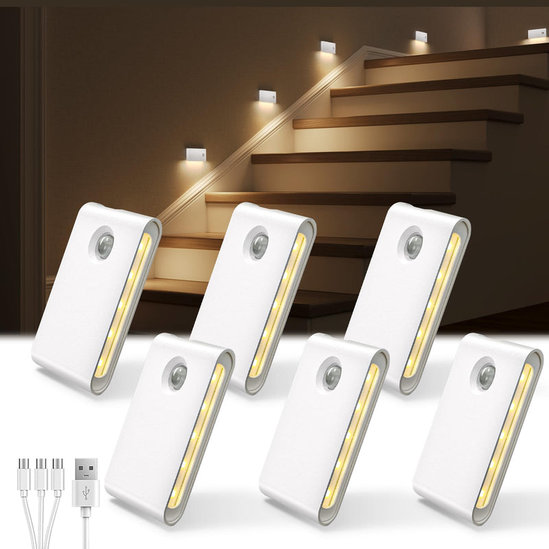 [AUSTRALIA] - EZVALO 6 Pack Motion Sensor Night Lights, Sync LED Stair Lights Indoor, 1500mAh Rechargeable, Magnetic & Dimmable, 3000K Soft White, Portable Nightlight for Hallway, Stairs, Bathroom, Bedroom 6pack 