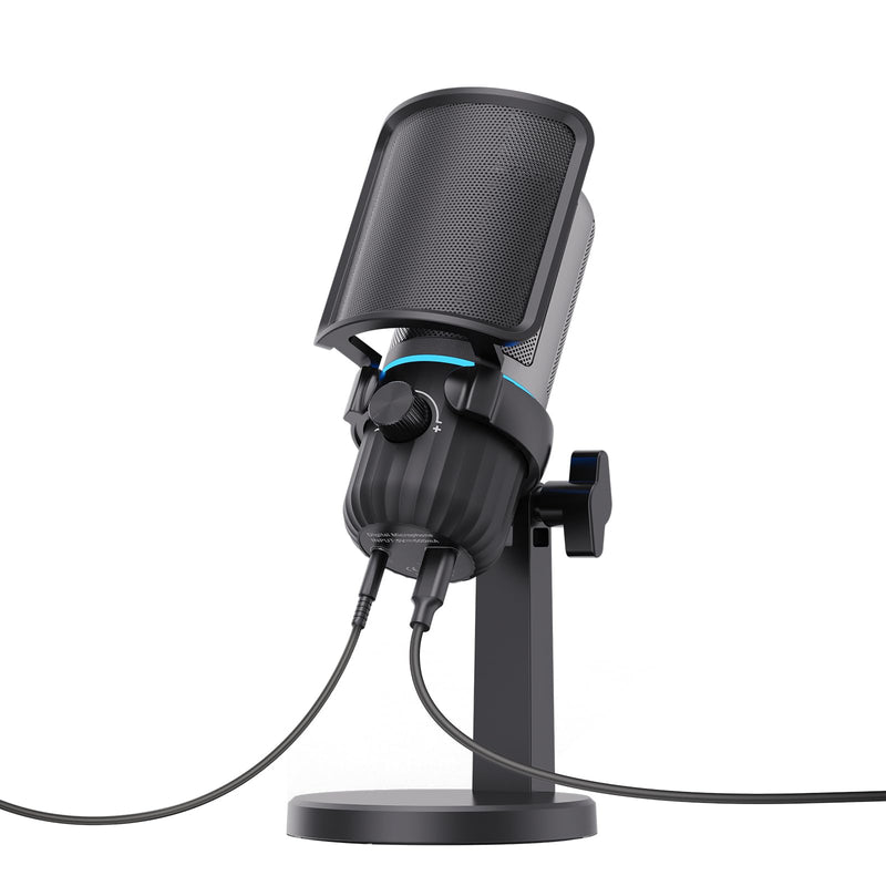 USB Condenser Gaming Microphone, PC Microphone for Streaming, Podcasts, Recording, Desktop Computer Mic with Mute Button & LED Indicator, Volume Control, Headphone Jack