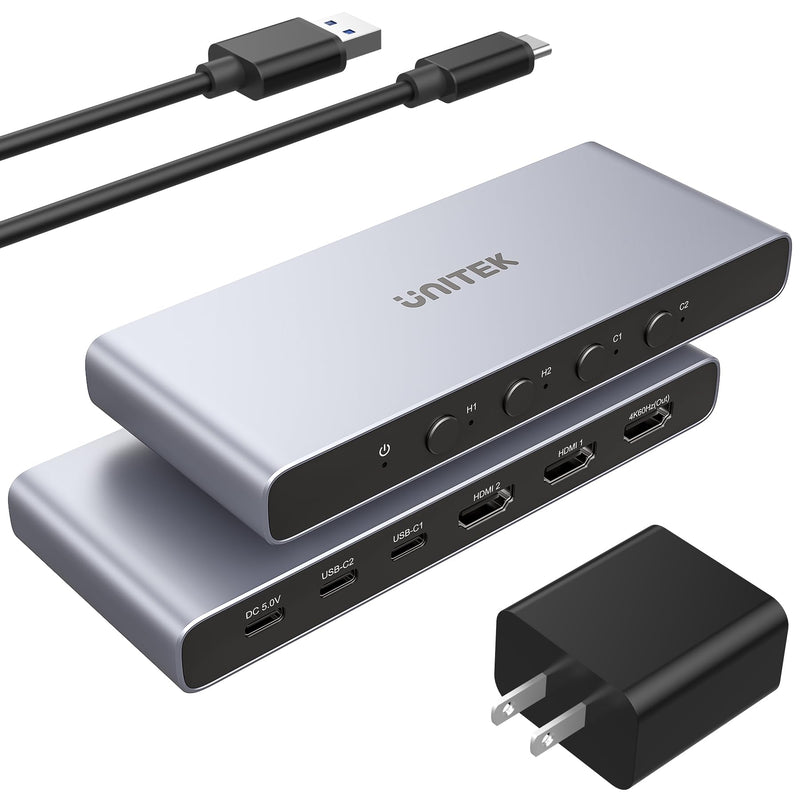 Unitek HDMI USB C Switch 4 Computers 1 Monitor with EDID | 4K@60Hz USB-C Switcher for Laptops PC PS5 Xbox Ipad Phone Tablet HDCP 2.3 HDR10+ Vedio, Quick Switch ,Plug and Play ,Gray