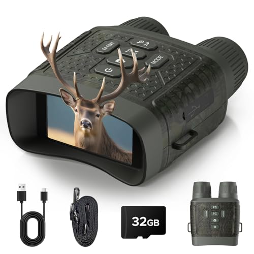 4K Night Vision Goggles - 48MP Infrared Binoculars for Hunting Camping Wildlife, 10X Digital Zoom 1300ft Range, 5000mAh Battery 15H Day/10H Night Use, 32GB Card, 3" LCD Screen DEEP GREEN
