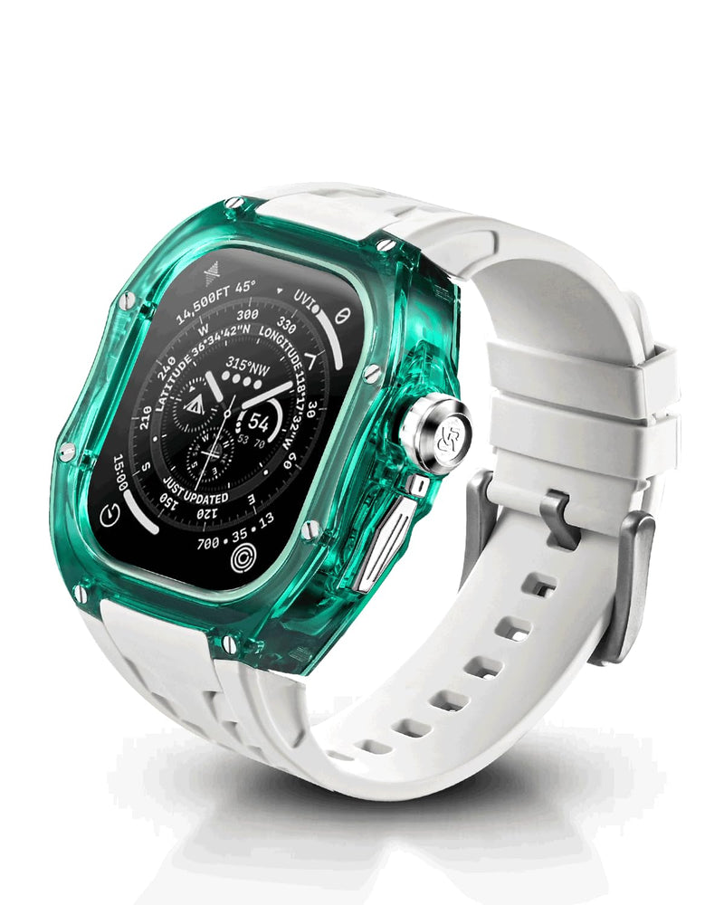 Rugged Case with Band for Apple Watch Ultra 3/2/1 49mm, Translucent Heavy Duty Case with Military Sport Strap for Men, Tactical Grade Shockproof Bumper Cover for iWatch, G-WR Green/White 49mm Ultra 3/2/1