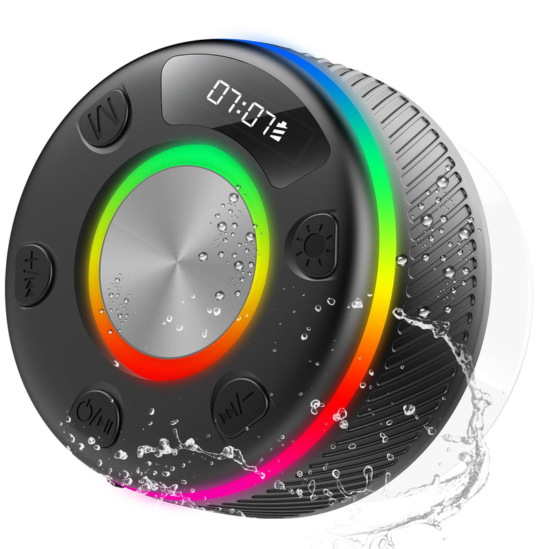 [AUSTRALIA] - Bluetooth Speaker, Shower Speaker, IP7 Waterproof Portable Speakers Bluetooth 5.4 with HD Sound, RGB Light/LED Display/Hands-Free Call/Suction Cup Perfect for Bathroom Sing-Along Stocking Stuffers 