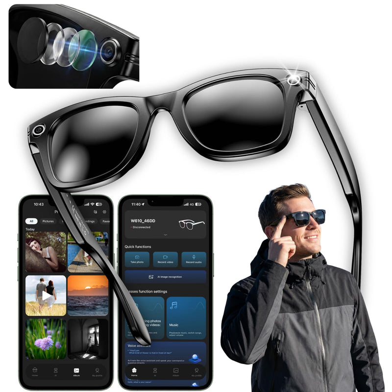 Nexlenz Smart Camera Sunglasses, 8MP POV Video Recording Glasses for Travel, Daily Use & Outdoor Activities, AI Object Recognition, Voice Translation, Bluetooth Audio, Built-in Storage