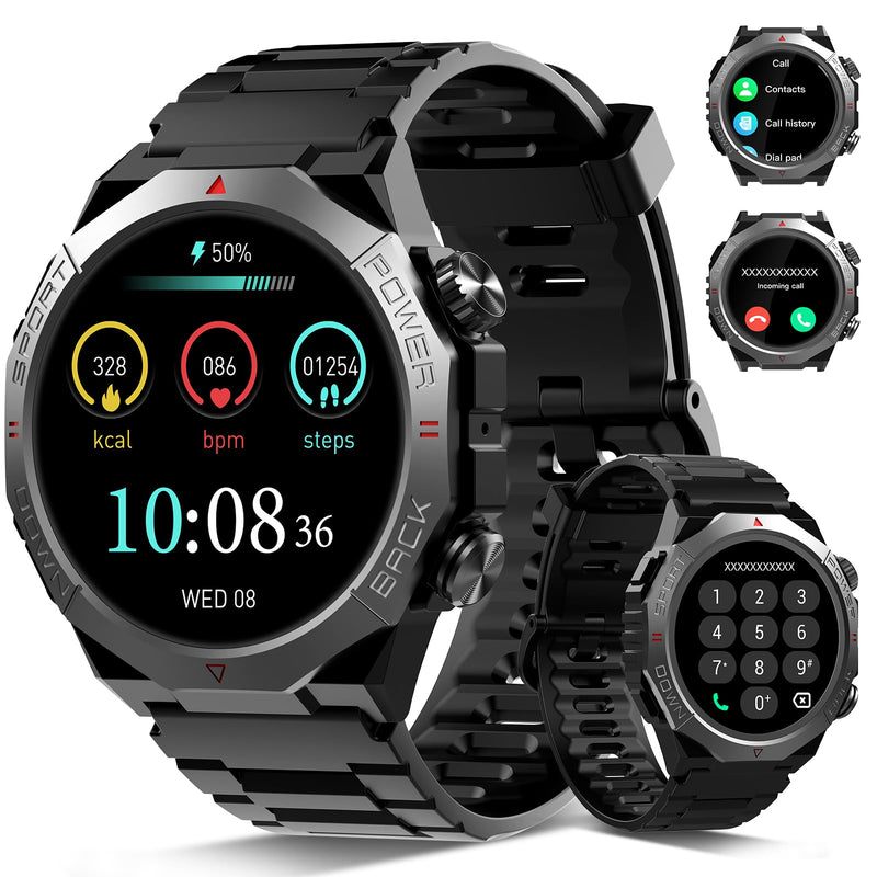 Military Smart Watches for Men 1.39" HD Fitness Tracker 30Day IPX7, Black | heart rate & sleep monitor, 110+ sports modes, rugged design, compatible Android & iOS, for workout & outdoor Tactical