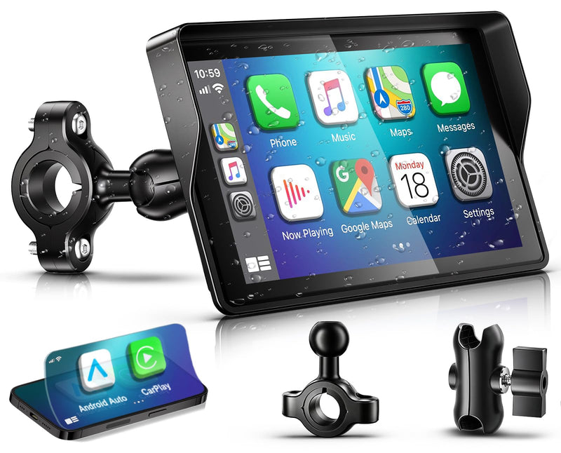 2026 YZW GPS Carplay 5 inch for Motorcycle with Wireless CarPlay & Android Auto, IP69K Waterproof Touch Screen, GPS Navigation, Supports Bluetooth, Siri/Google Voice Control, Custom Boot Logo, Bracket 5 Inch Screen+Mounting Bracket