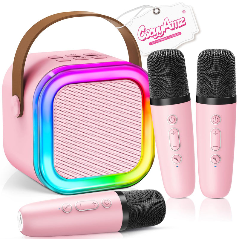 Upgraded Mini Karaoke Machine with 3 Wireless Microphones for Kids Girls Boys - Karaoke Party Speaker Christmas Birthday Gifts for 4 5 6 7 8 9 10 11+ Year Old - Kids' Instrument Accessories - Pink 3MIC-PINK
