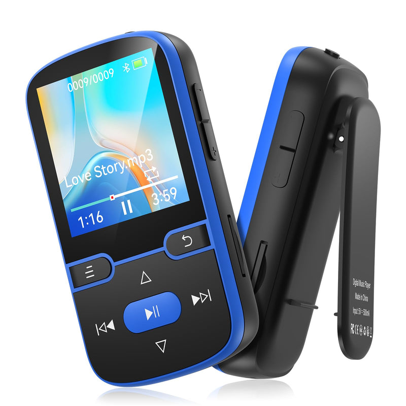 [AUSTRALIA] - 64GB MP3 Player with Clip Bluetooth 5.3 Portable Music Player for Kids with FM Radio, Pedometer, Voice Recorder, Shuffle and Repeat, Weighs Only 28g for Sport and Running, TF Card Up to 128G(Blue) Blue 64GB 