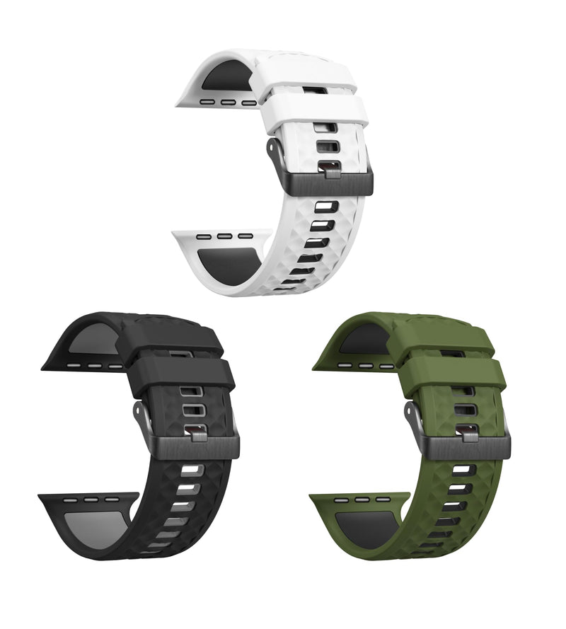 Sport Band for Apple Watch: Silicone Bands for Apple Watch Series 4 5 6 7 8 9 10 SE Ultra 49mm 42mm 44mm 45mm - Breathable Rubber Sports Strap for Workout - Women Men - m/l White Black Green