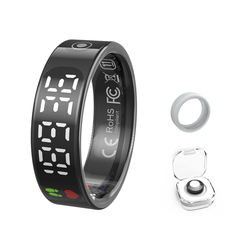 Smart Rings for Men & Women,Tracker with Fitness Health Sleep Blood Pressure Step,Smart Wearable,iOS & Android Compatible，Non-Subscription (Black, 11) Black