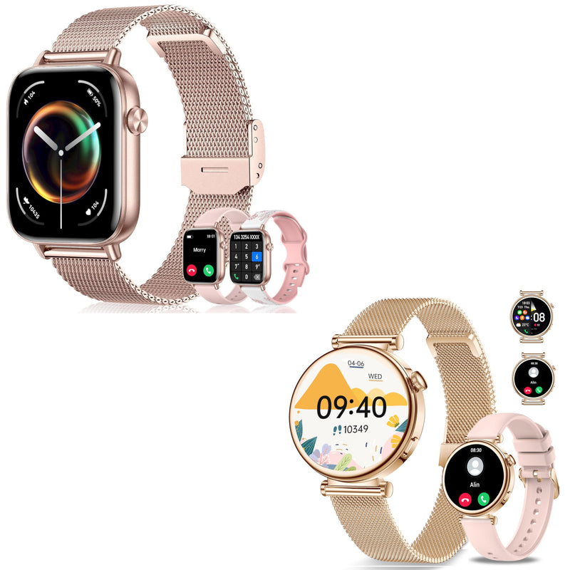 Smart Watches for Women,1.83"&1.27" HD Watch with Calls and Messages/Heart Rate/Sleep/Female Cycle,Fitness Tracker Smartwatch for Android/iOS Compatible,Rose Gold & Gold