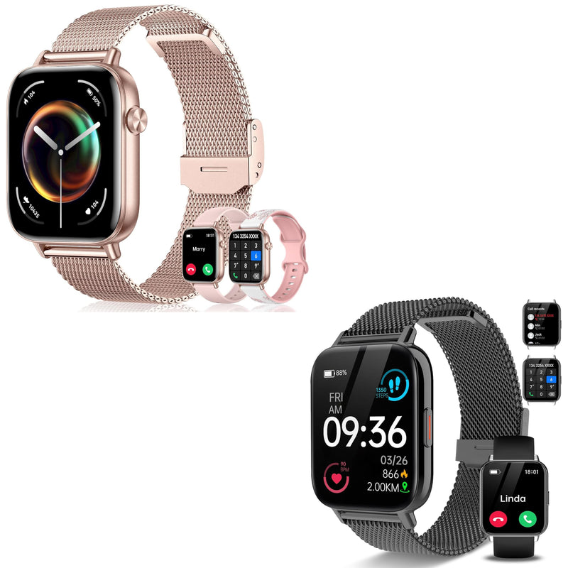 Smart Watches for Women,1.83"&1.85" HD Watch with Calls and Messages/Heart Rate/Sleep/Female Cycle,Fitness Tracker Smartwatch for Android/iOS Compatible,Rose Gold & Black
