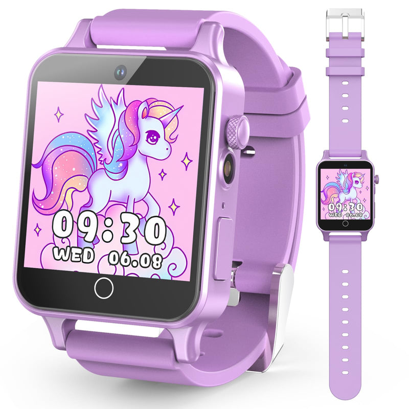 Kids Smart Watch Girls for Age 5-12, HD Camera Toddler Watch Educational Toys Birthday Gifts for Girls Ages 5 6 7 8 9 with Music Player, Alarm Clock, Learn Card, 30 Games, Pedometer Purple