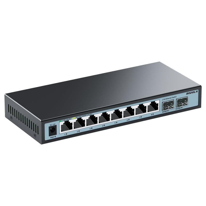 SODOLA 10 Port 2.5Gb Switch Unmanaged,2X 10G SFP+,8X 2.5G Base-T Ports | Fanless Multi-Gigabit Network Switch Ethernet Splitter for Wireless AP, NAS, PC, Plug & Play SL-8T2XS