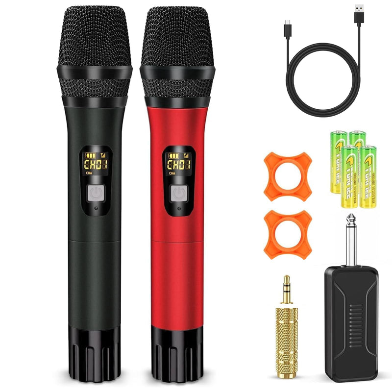 [AUSTRALIA] - Wireless Microphone, Professional UHF Dual Handheld Cordless Dynamic Mic System with Rechargeable Receiver - 160ft Range, Karaoke Microphone Set for Karaoke, Party Singing, Church, Speech, DJ, Wedding 
