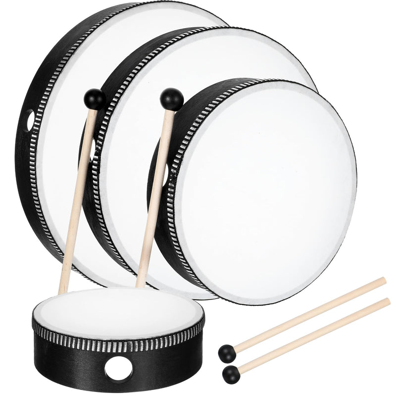4 Pack Hand Drum Set, 6-12 Inch Wood Frame Percussion Instruments with Sticks for Beginners, Home Party Supplies