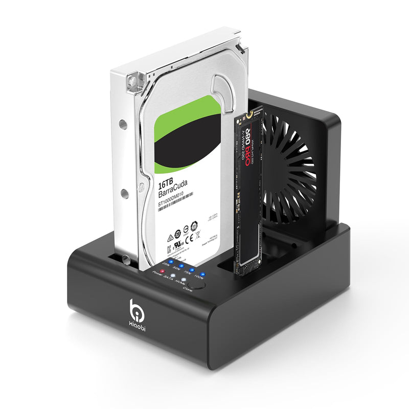 M.2 NVMe & SATA HDD Docking Station, Offline Cloning, Cooling Fan | 10Gbps USB3.2 Gen2 SSD Cloner for M.2 NVMe SSD + SATA 2.5”/3.5” HDD Converter, Tool-Free Black 2 Bay