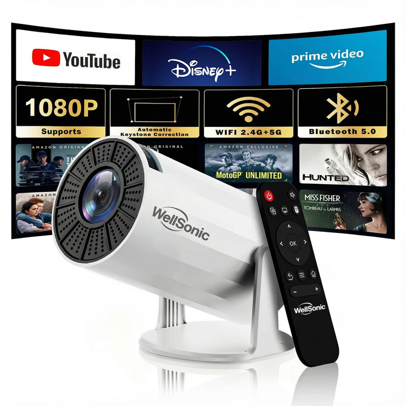 Mini Projector with WiFi and Bluetooth, Portable Movie Projector Support 4K, Auto Keystone,210° Rotation, 130'' Screen Smart Projector Compatible with HDMI Phone TV Stick for Bedroom Outdoor A-X8