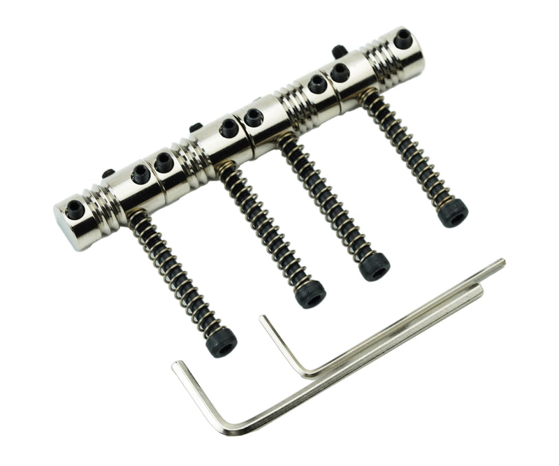 Guyker Bass Bridge Saddles, String Pitch 19mm Brass Compensated Saddles with Wrench Replacement Part (Set of 4, Chrome)