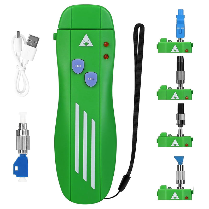 [AUSTRALIA] - Rechargeable Fiber Visual Fault Locator with FC/LC Adapter Kit, VFL Red Light Pen Compatible with SC/FC/ST/LC Interface Built-in LED Light for CATV Telecommunications Engineering Maintenance 