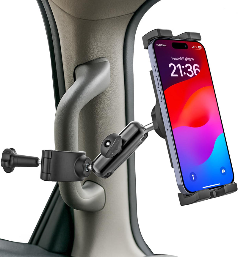 Car & Truck A-Pillar Grab Handle Phone Mount, Anti-Vibration Aluminum Arm | Secure Off-Road Vise Grip for Pickup SUV, for 4.7-8" Large Phones, Galaxy Z Fold, iPhone 17/16/15 Pro Max & Android