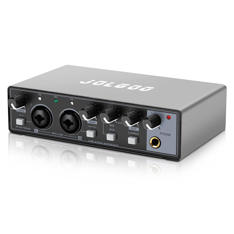 USB Audio Interface, 24-Bit/192kHz Plug & Play Sound Card for Recording – XLR/Line In, Headphone Out, Low Latency, Compatible with PC, Mac, Smartphone