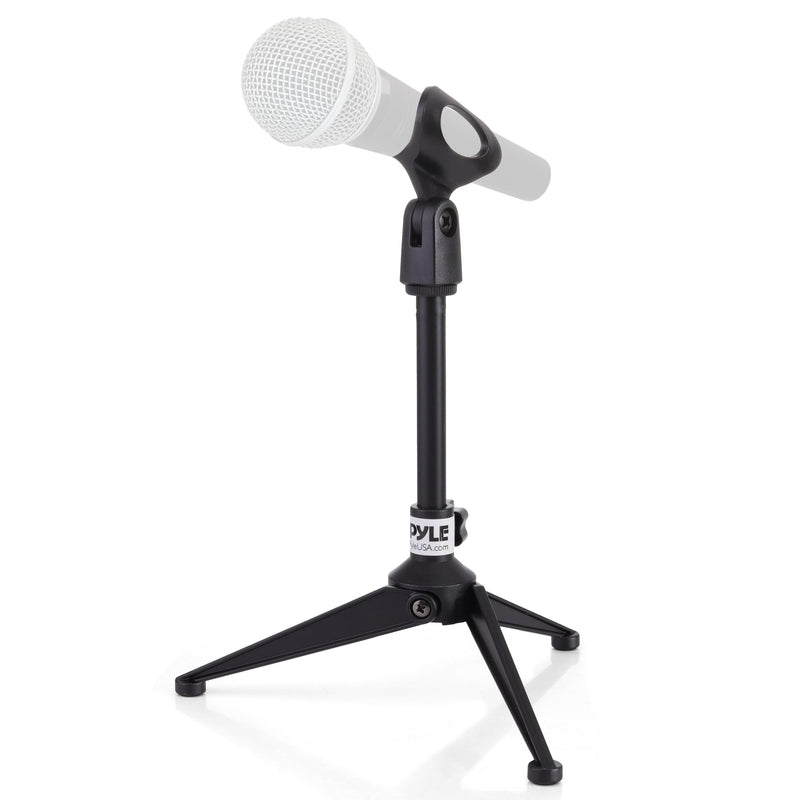 Pyle Desktop Tripod Microphone Stand - Adjustable Height 4.7” to 8.7” with Heavy Duty Clutch, Supports 5 Lbs, Ideal for Podcast, Screencasts, or Desktop Applications 8.7-inches