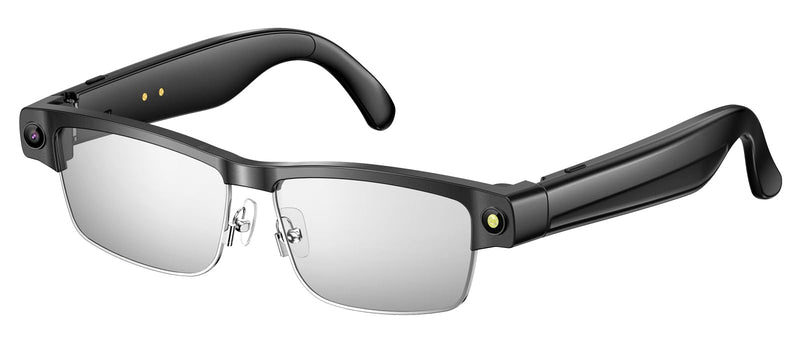 AI Smart Glasses with 8MP HD Camera Recording Voice Assistant Real-Time AI Translation Open-Ear Audio Music Noise Canceling Mic Object Recognition Bluetooth Glasses for Men Women Silver-Clear lens glasses