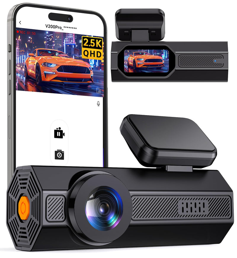 Dash Cam, 2.5K Dash Cam Front, VEEMENT Dash Camera for Cars, 1440P Car Dash Camera with APP, WiFi Dash Cams with WDR Night Vision, 24/7 Parking Monitor Dashcam, 160°Wide, G-Sensor, Mini Car Camera Black