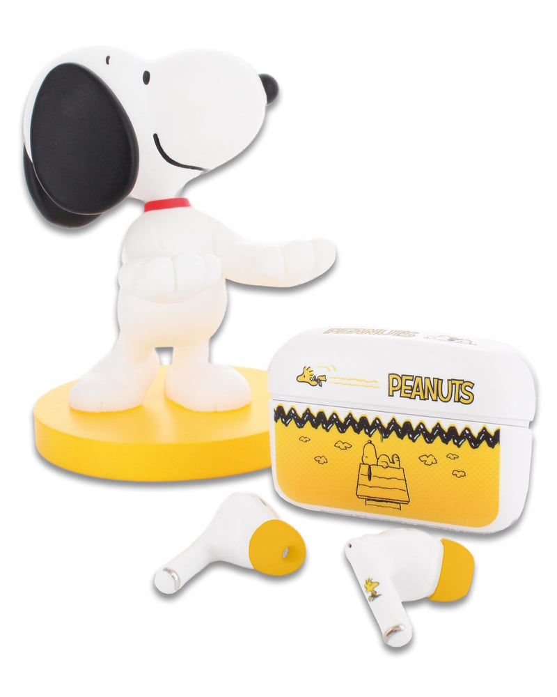 Buds Pro Peanuts Snoopy Wireless Bluetooth EarBuds & Phone Holder - In Ear Headphones with Microphone, 28+ Hours Playtime, Active Noise Cancelling Wireless Earbuds with IPX4 Rating & Charging Case