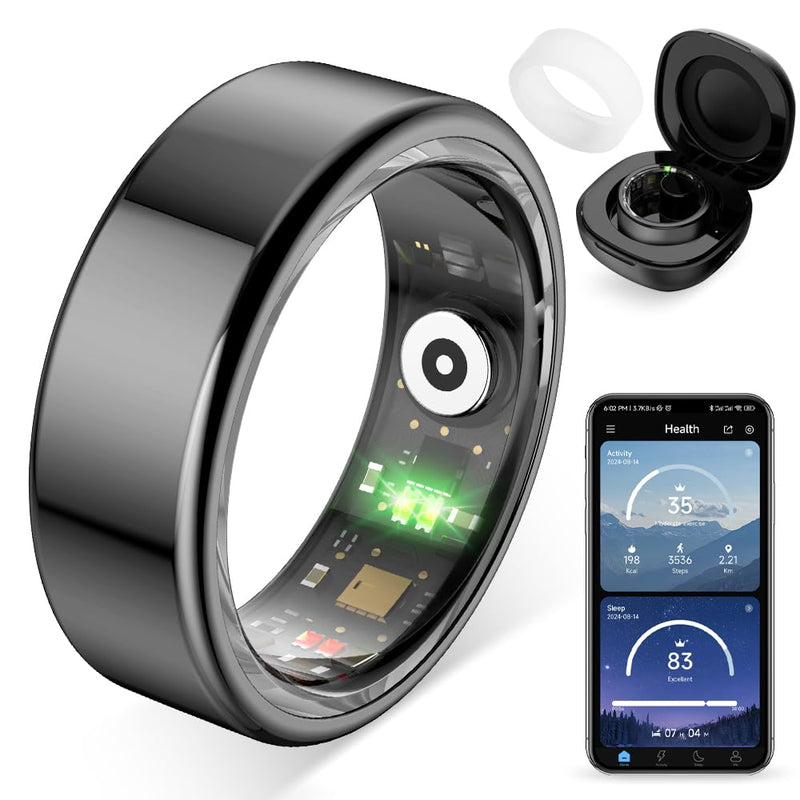 COLMI R02 Smart Ring, Smart Ring for Women and Men, No Subscription Fee, with a Charging Case, Supports Heart Rate, Blood Oxygen, Sleep Health Monitoring. (Black, 9#)
