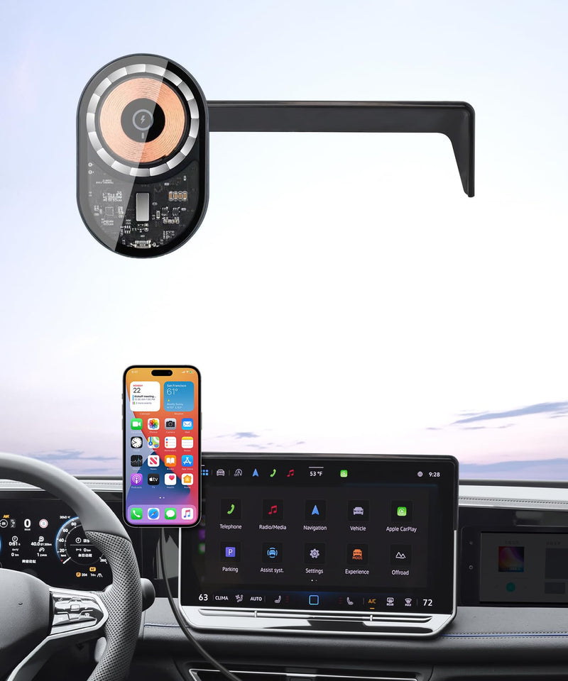 15W Wireless Charger Car Phone Mount for Volkswagen Tiguan 2025-2026 | 15" Screen, VW Magsafe Magnetic Accessories Fast Charging Cell Phone Holder Clip Compatible with iPhone Android, 3D Fit 15-inch for 2025-2026 Tiguan