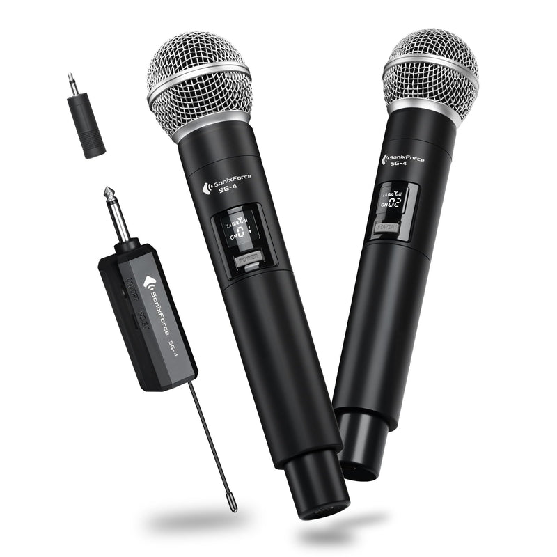 [AUSTRALIA] - Wireless Microphones - Dual Rechargeable Handheld Mics with Receiver - 240ft Range - Karaoke Microphone for Singing, Speaking, Meeting and Events Silver 